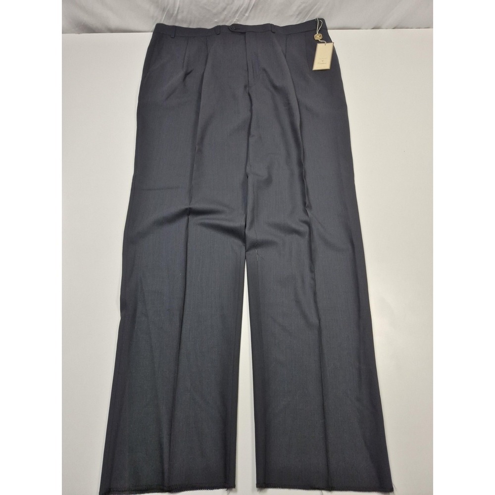 Peerless Couture Suit Pants Mens 44x36 Navy 100% Wool Pleated Unhemmed NWT